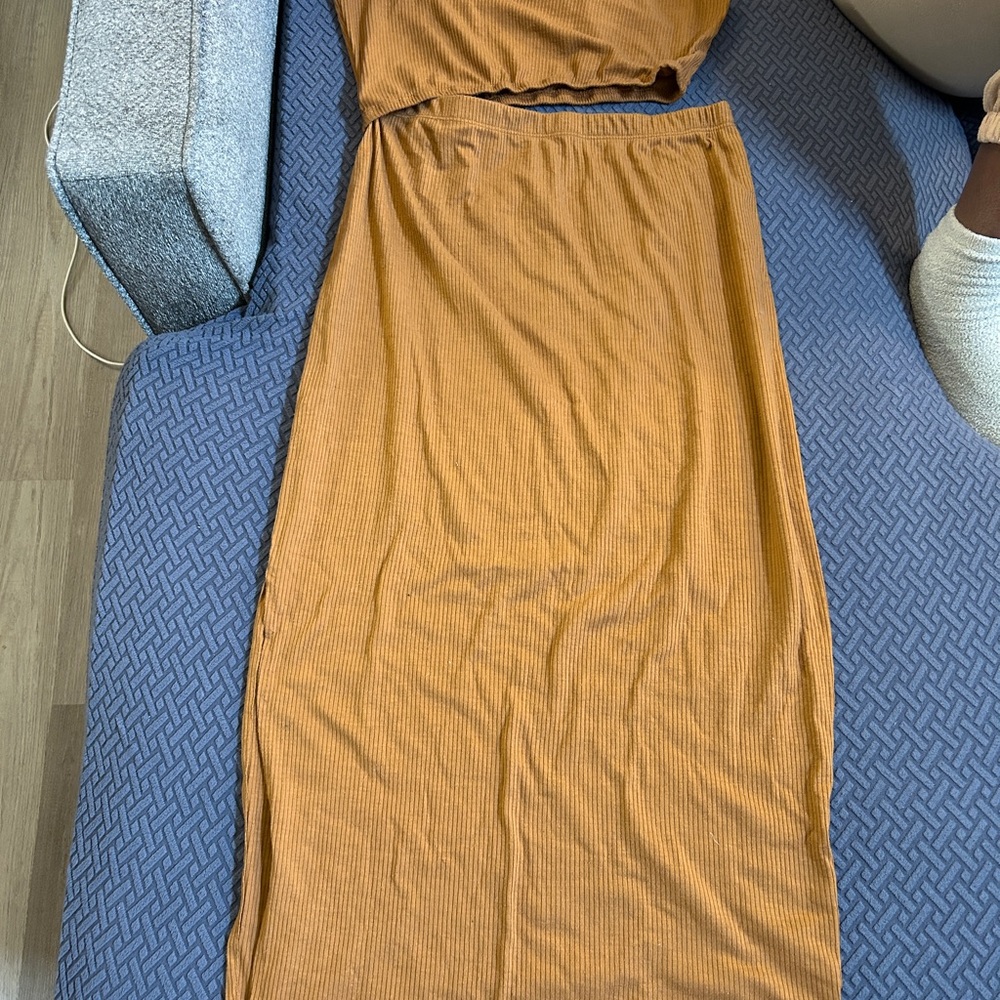 Forever 21 Brown Ribbed Connected Crop Top Dress